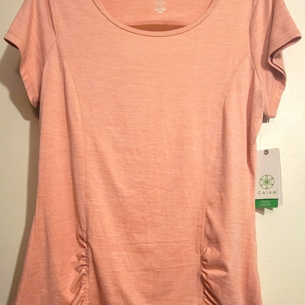 Rose Heather/Light Peach ( L) Gaiam short sleeve, cut out back top with tags